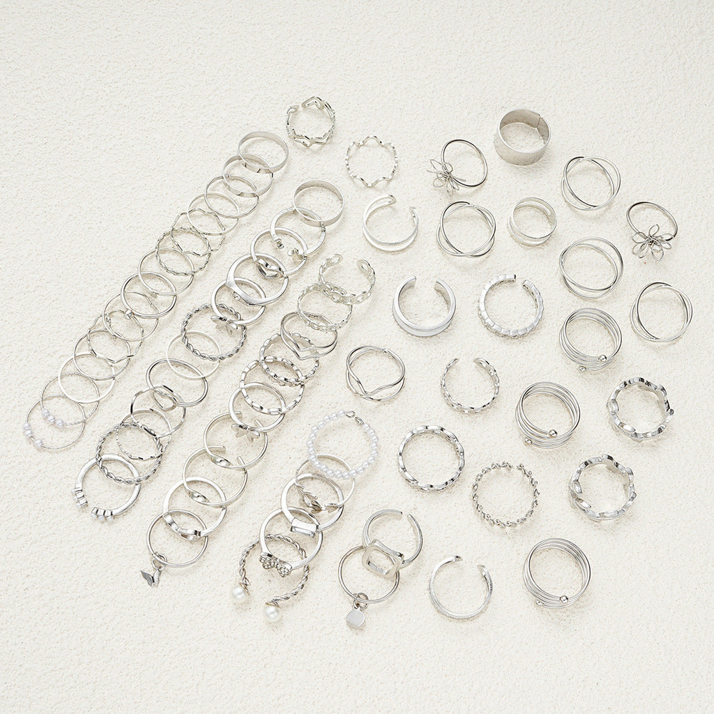 Simple Flower And Butterfly Spiral Ring 66-Piece Set Vera Lux