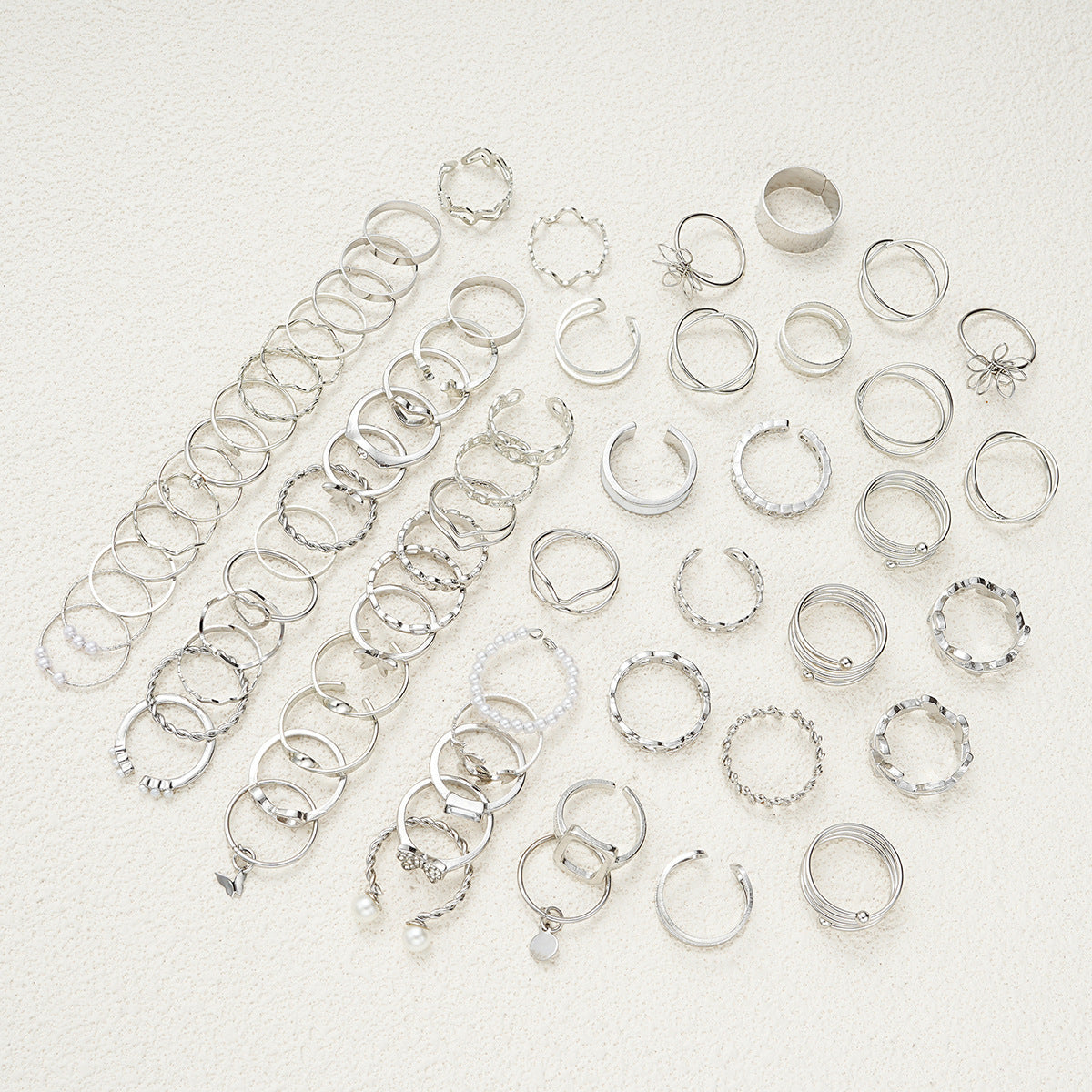 Simple Flower And Butterfly Spiral Ring 66-Piece Set Vera Lux
