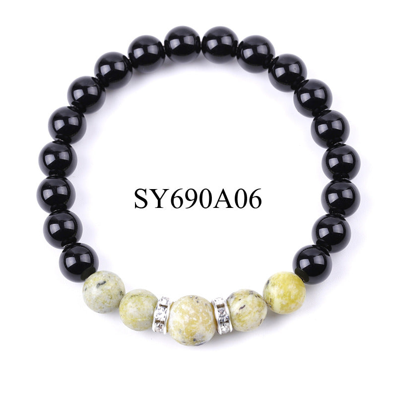 8 Mm 10mm Tigers Eye And Glossy Black Stone Micro-Inlaid Diamond Bracelet Vera Lux