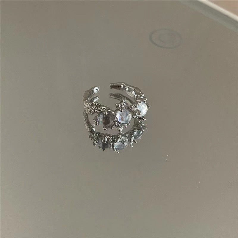 High-End Opal & Moonstone Ring For Women, Luxury Niche Design, Lava Zircon Adjustable Index Finger Ring Vera Lux