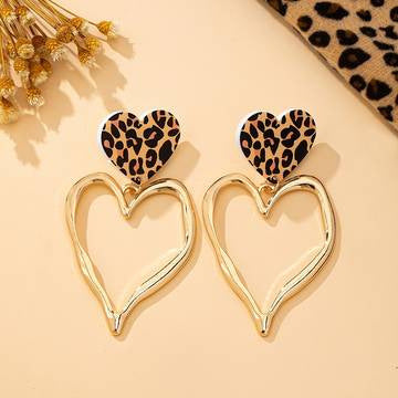 Leopard-print Exaggerated Heart-shaped Pendant Earrings Vera Lux