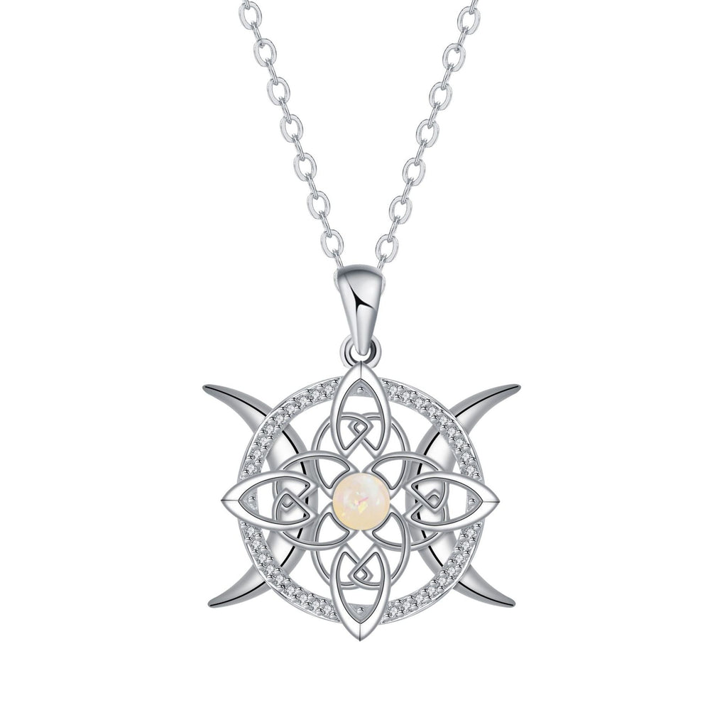 Opal-Encrusted Diamond Celtic Knot Necklace Vera Lux