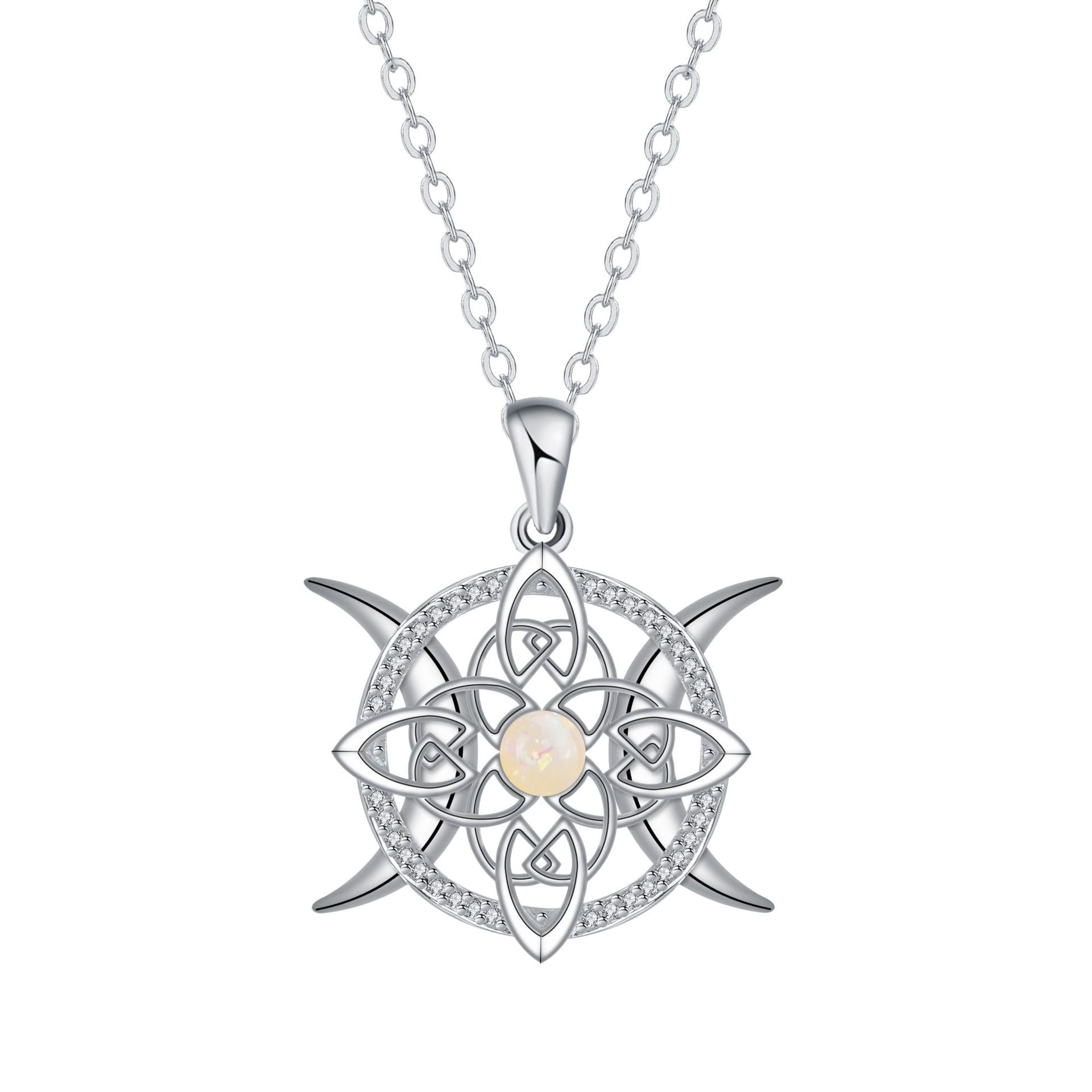 Opal-Encrusted Diamond Celtic Knot Necklace Vera Lux