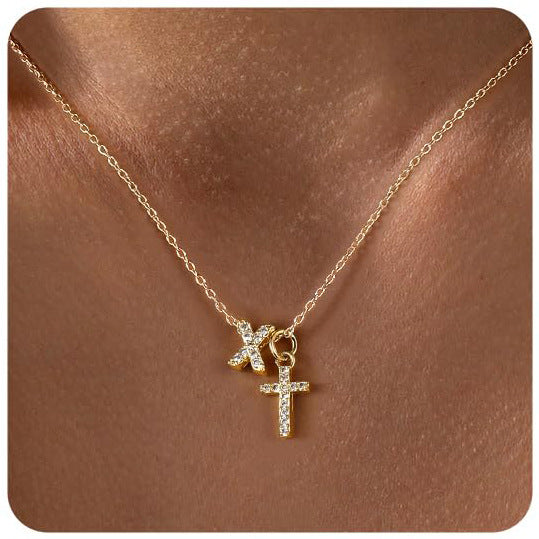 Zircon Inlaid 26 Letter Cross English Necklace Vera Lux