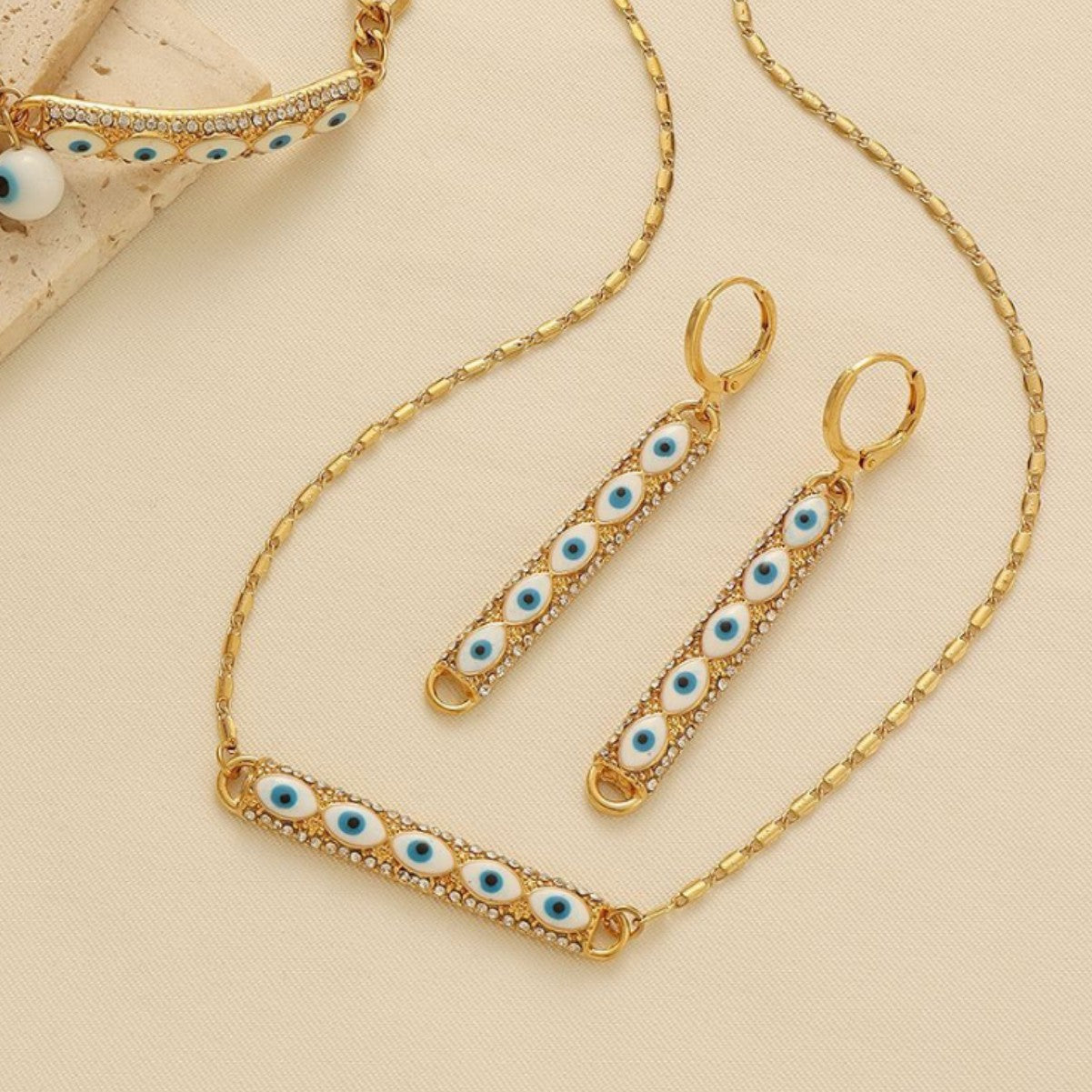 Middle Eastern Evil Eye Necklace, Bracelet and Earring Set Vera Lux