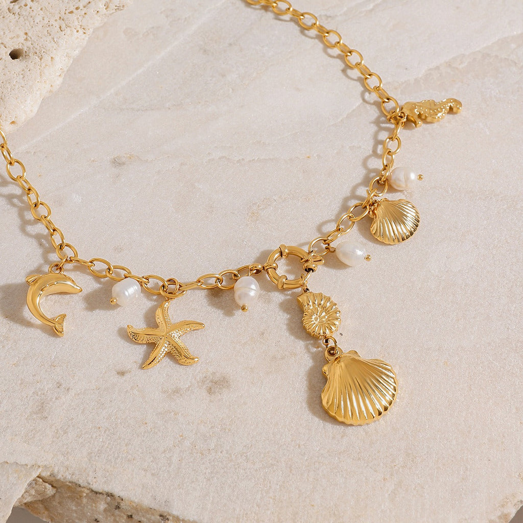 18K gold ocean element with texture design exquisite fashion necklace Vera Lux