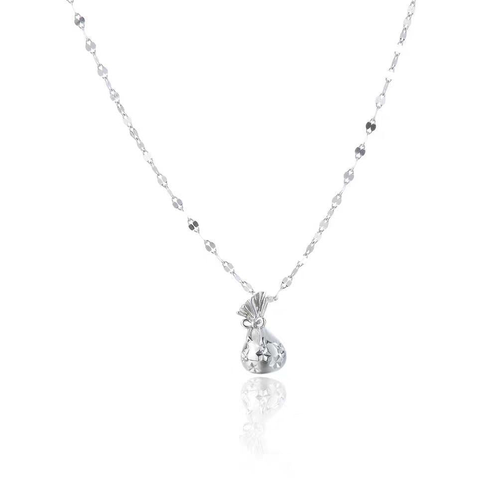 1pcs 999 Sterling Silver Hollow Cutout Lucky Money Bag Necklace, Elegant Delicate Style, Ideal For Birthday Gifts Vera Lux
