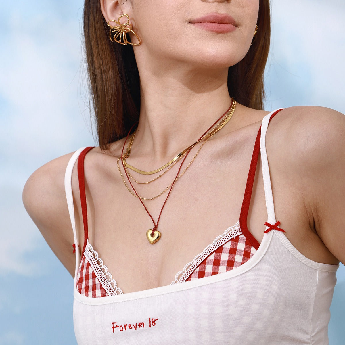 18K gold heart with multi-layer chain design trendy personality necklace Vera Lux