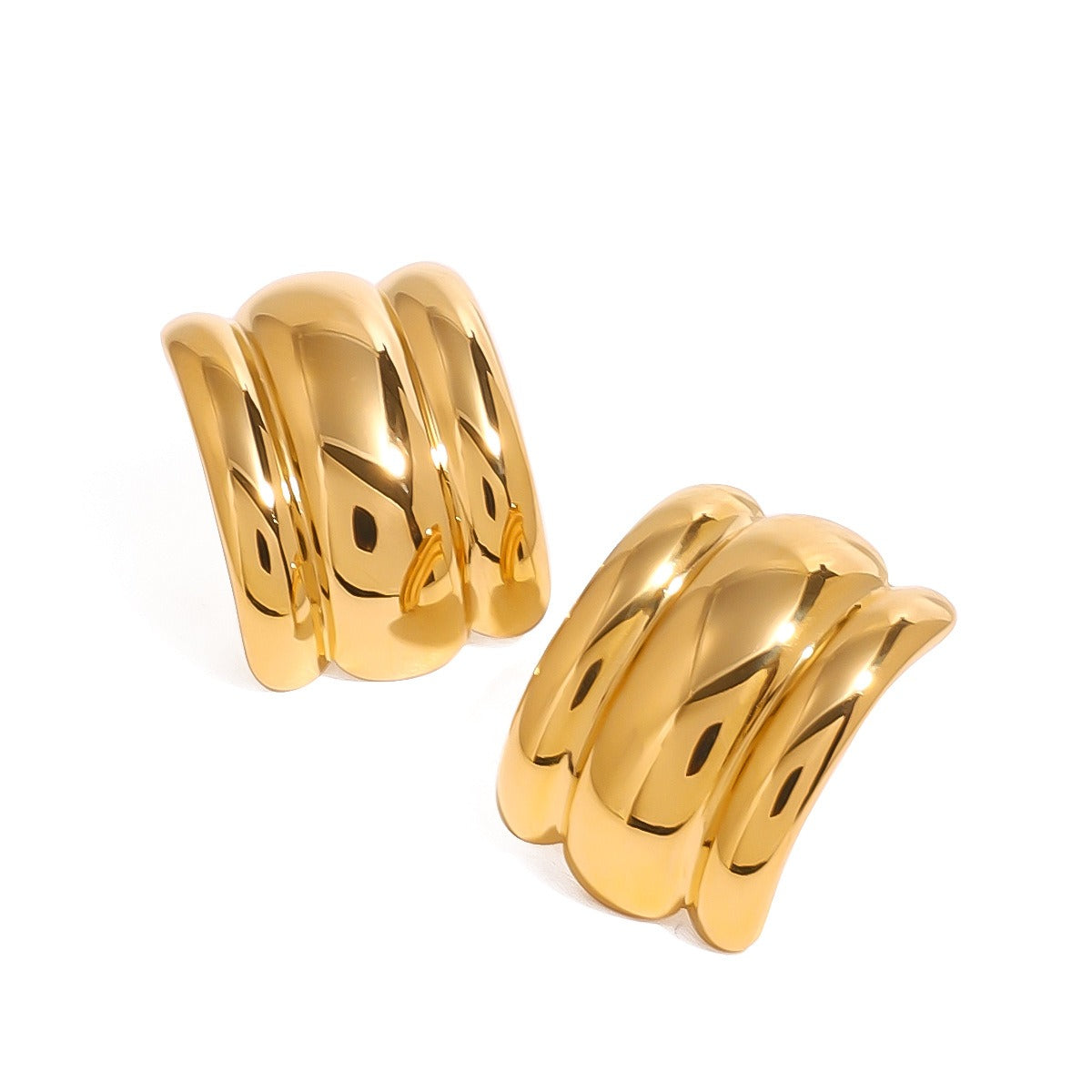 18k gold C-shaped wide face with striped design, fashionable and simple earrings Vera Lux
