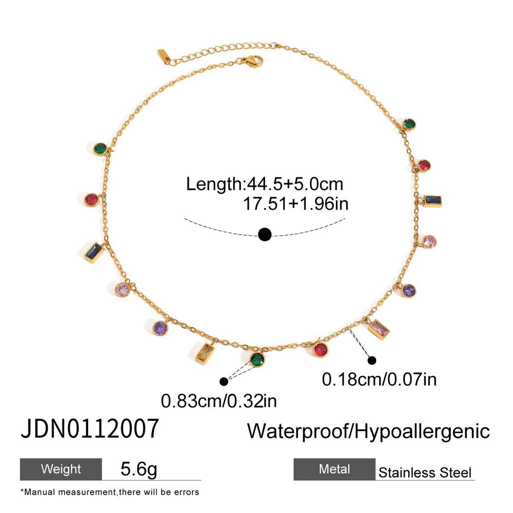 Spring Summer Vacation Jewelry Titanium Steel Colorful Zircon Necklace Light Luxury Vera Lux