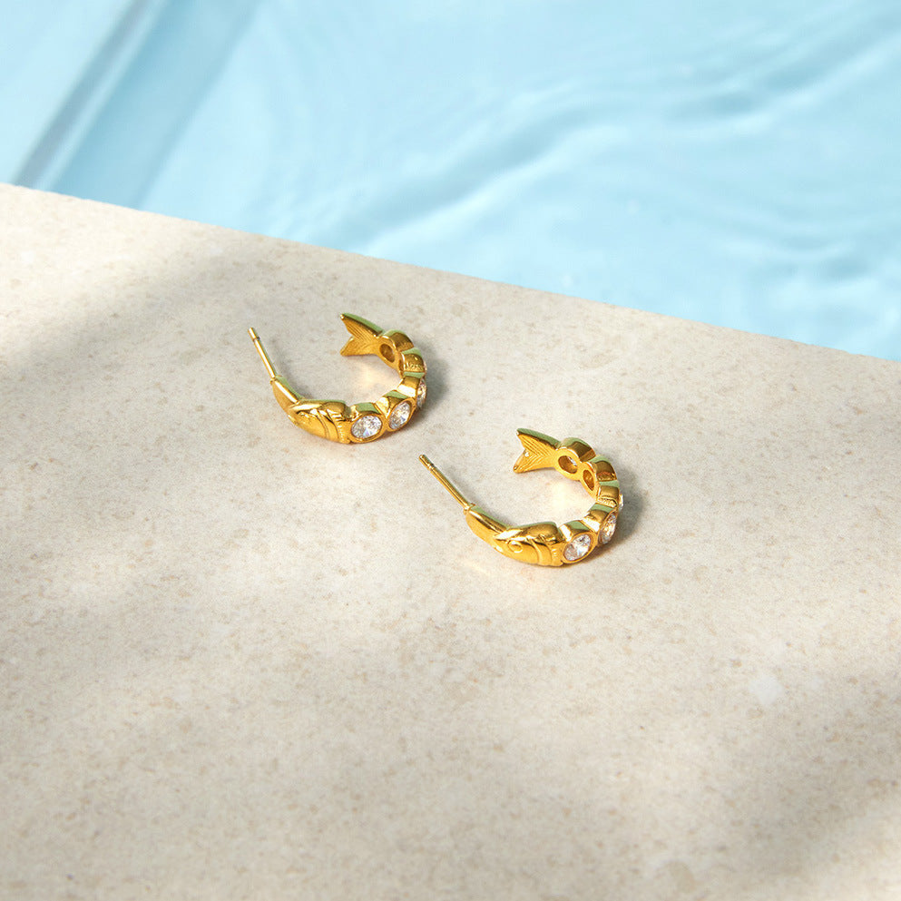 Zircon Fish C Hoop Earrings Vera Lux