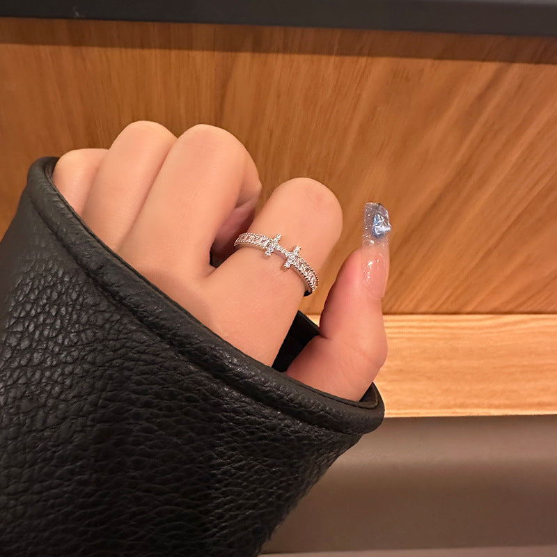 Elegant Light Luxury High-End Diamond Ring For Women, INS Versatile Open Index Finger Ring, Niche Simple Sparkling Zircon Band Vera Lux