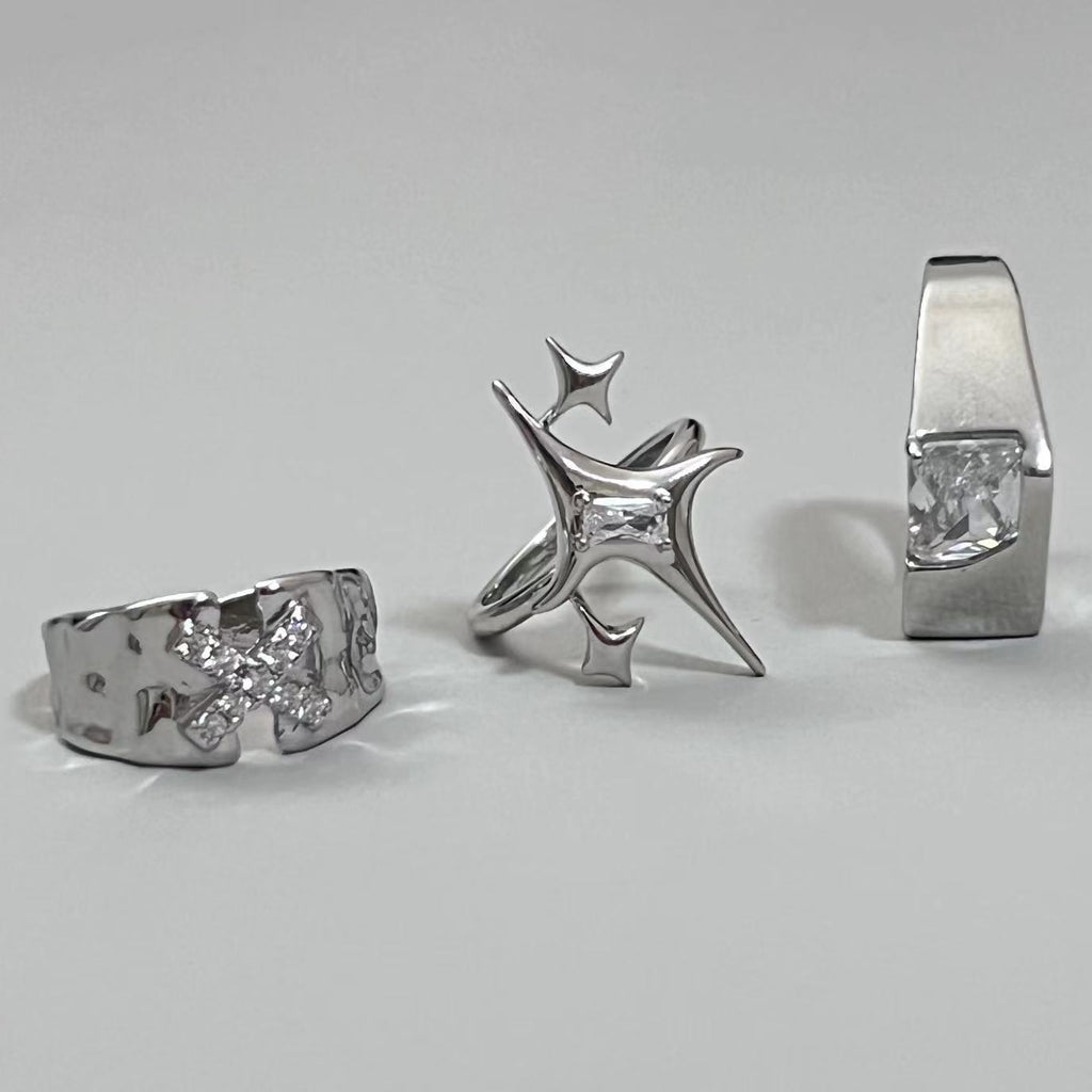 Niche Design Star Couple Rings, Korean INS Style, Zircon Inlaid Letter Texture Ring, Fashion Personality Ring For Men Vera Lux