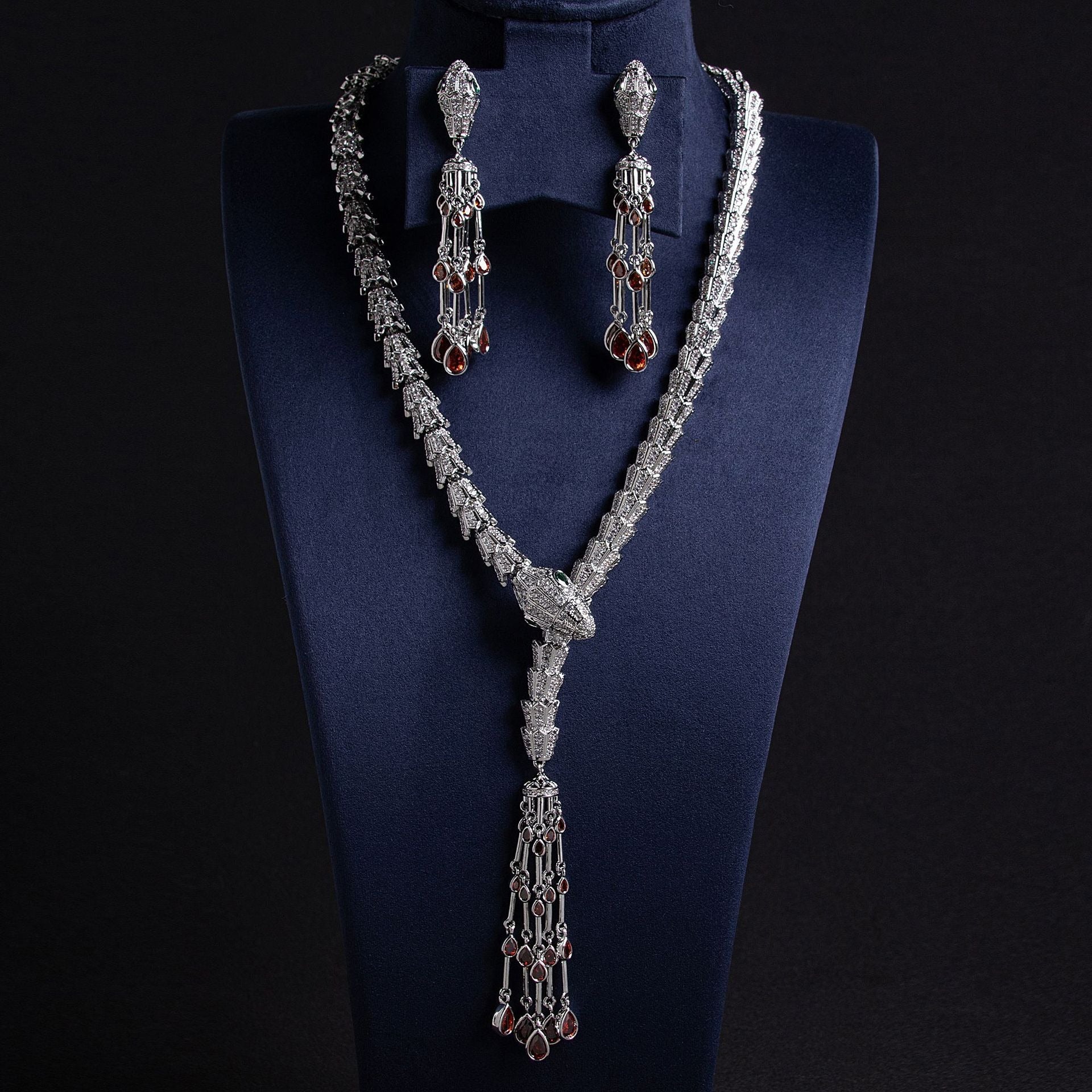 Serpentine Tassel Necklace with Diamonds and Zirconia Vera Lux