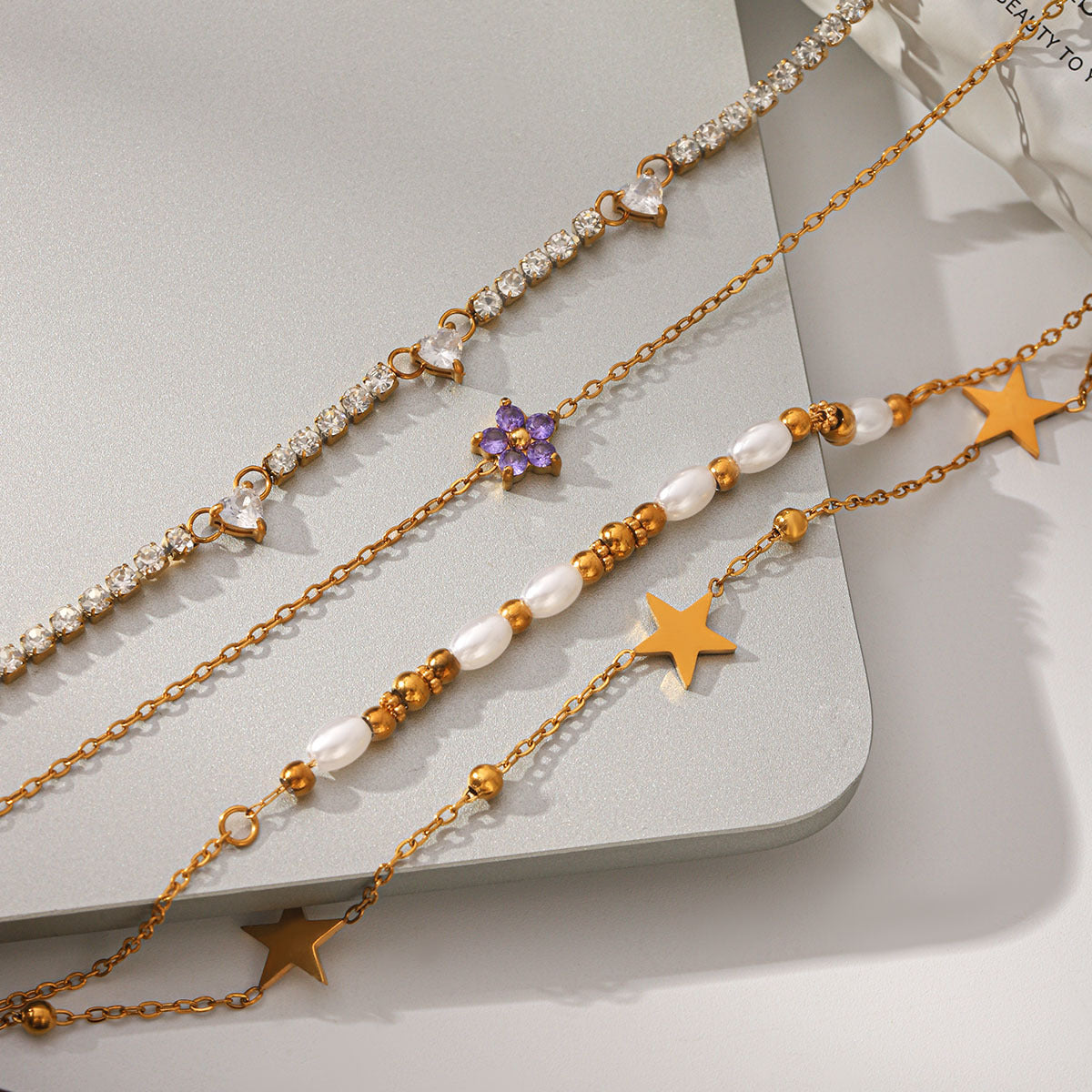 Resort-style 18K Gold Stainless Steel Zircon Bracelet Vera Lux