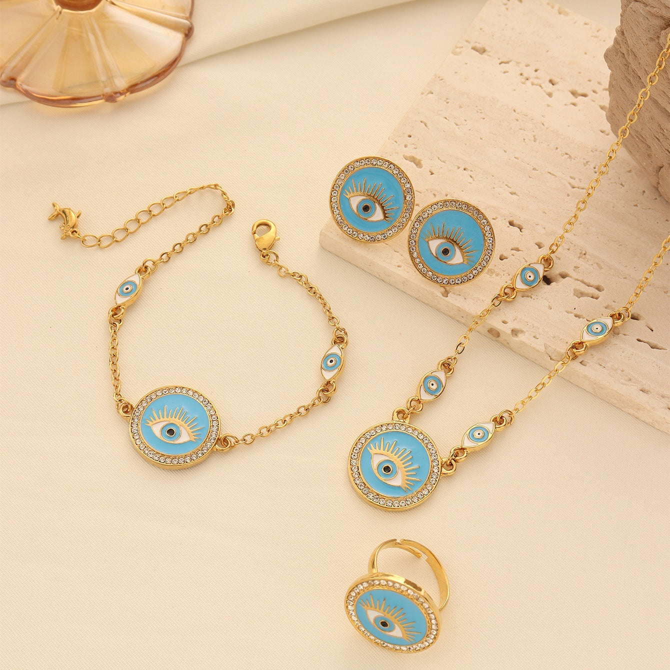 Bohemian Evil Eye Necklace, Bracelet and Earring Set Vera Lux