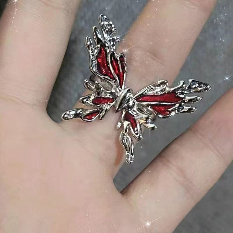 Gothic Cross Red Zircon Open Ring - Y2K Subculture Jewelry Vera Lux