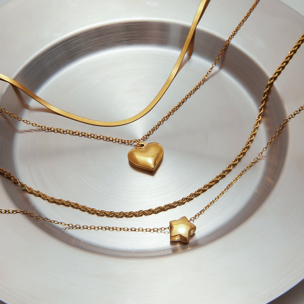 18K gold double chain with heart/star design exquisite simple necklace Vera Lux