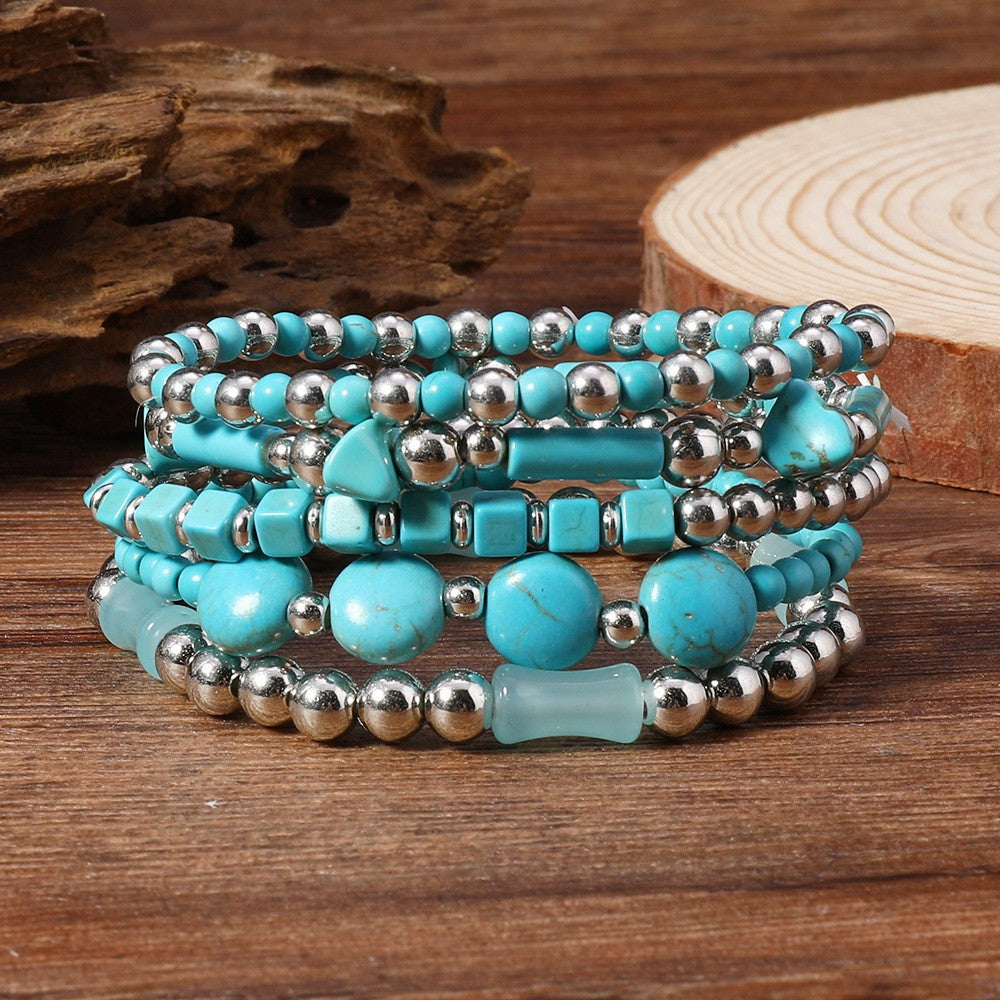 Fashionable Casual Turquoise Beaded Elastic Bracelet Vera Lux
