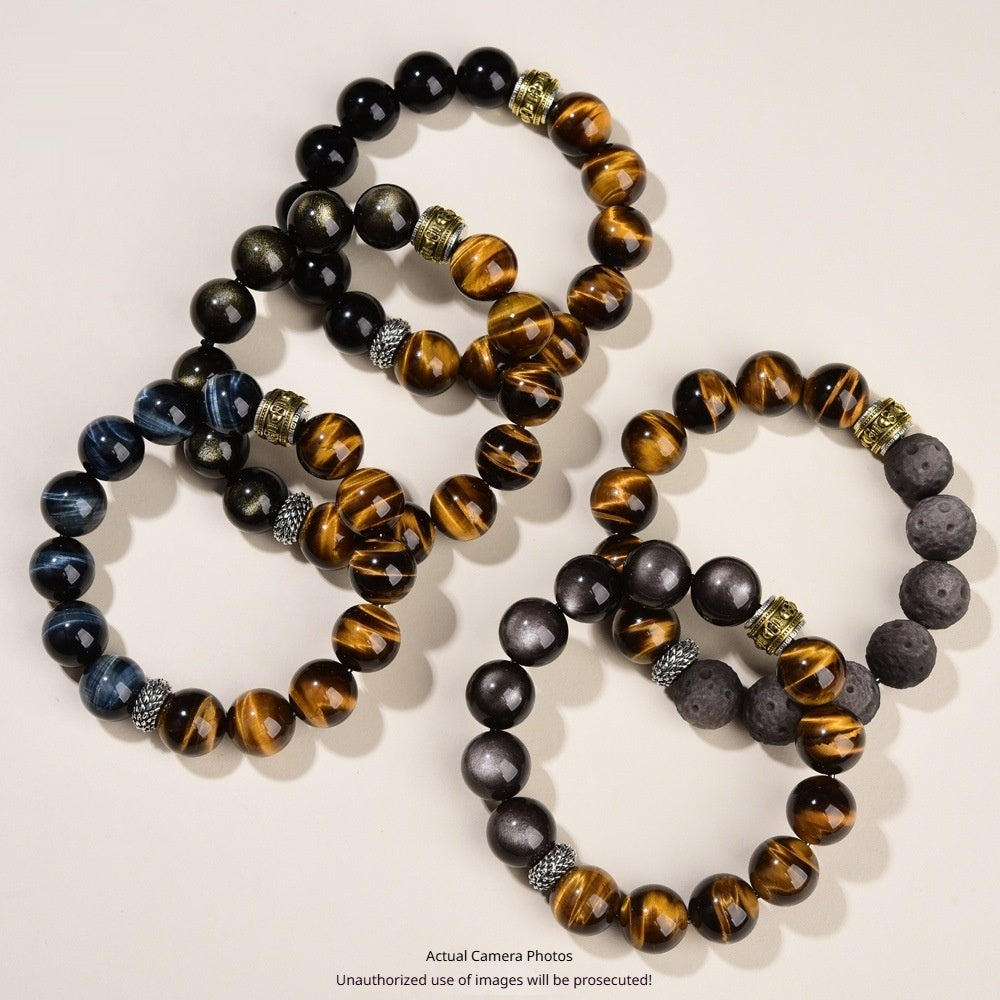 Natural Tigers Eye And Obsidian Collectors Bracelet Vera Lux