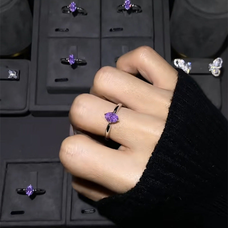 Minimalist Purple Waterdrop Rhinestone High-End Niche Ring Vera Lux