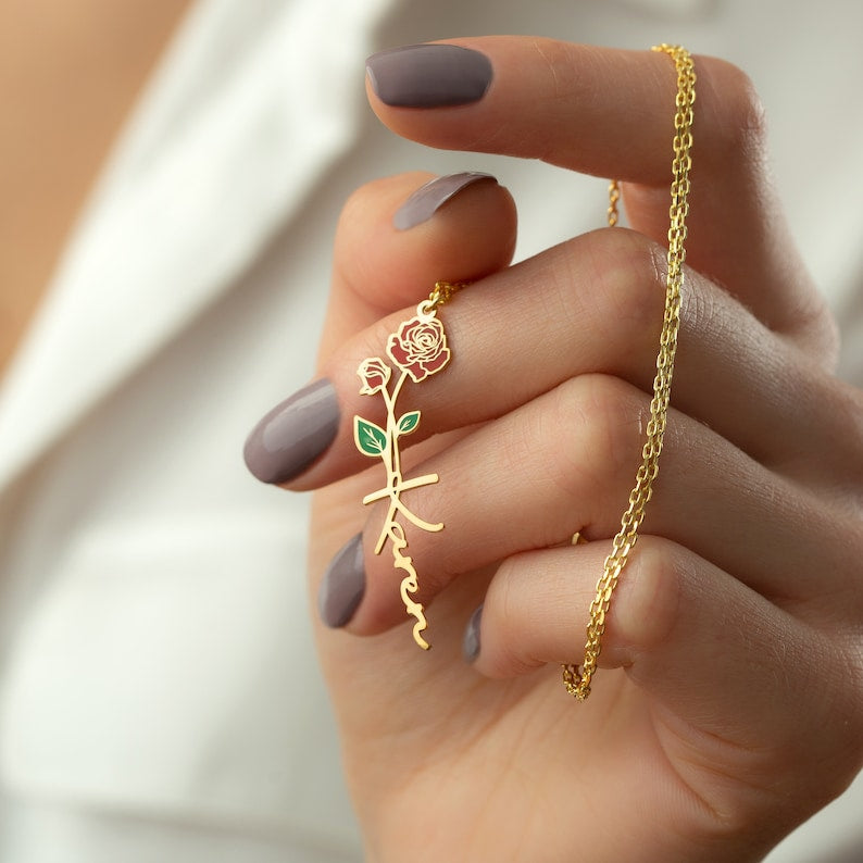 Personalized Birth Flower & Name Necklace Vera Lux