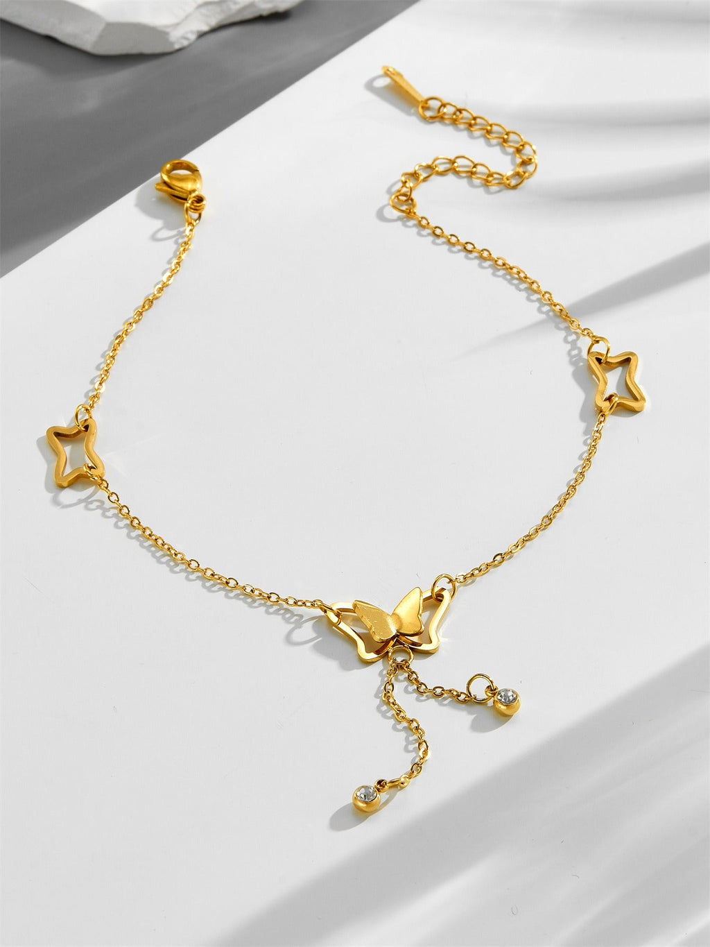 Rose gold trendy titanium steel butterfly tassel bare anklet Vera Lux