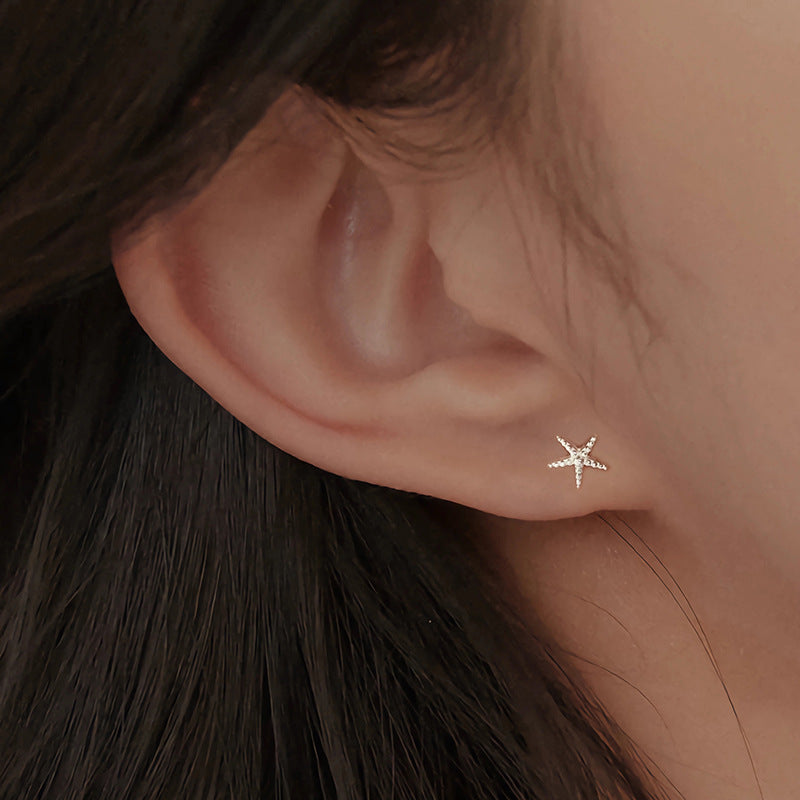 S999 Sterling Silver Starfish Stud Earrings For Women, Minimalist Design, New 2026 Style, Screw Back, Comfortable For Newly Pierced Ears Vera Lux