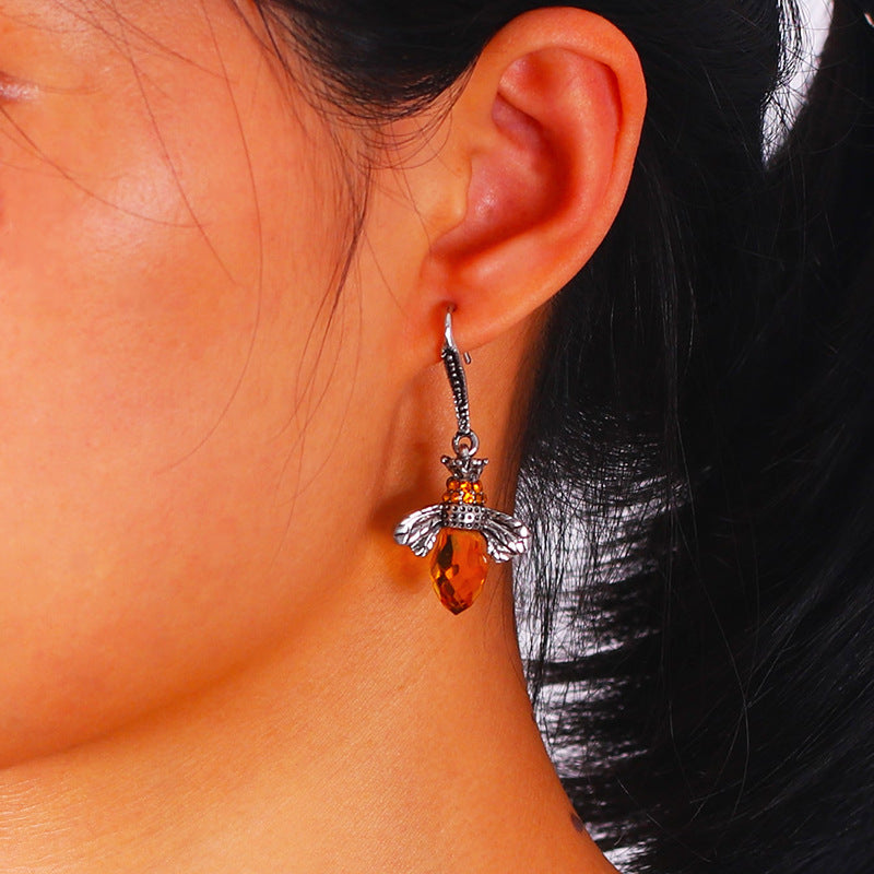 Zircon Bee Earrings Crystal-Encrusted Vintage Little Bee Earrings Vera Lux