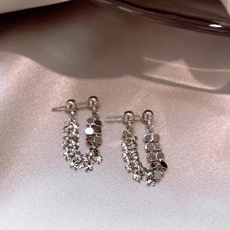 Elegant Lake Blue Teardrop CZ Drop Earrings For Women, Dainty Silver Tone Turquoise Crystal Tassel Earrings, Luxury Minimalist Bridal Jewelry Gift Vera Lux