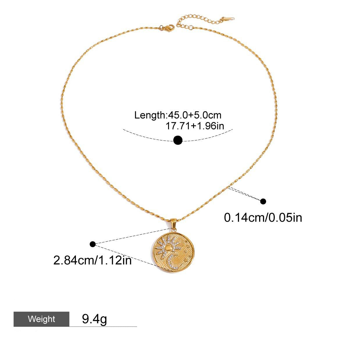 18K gold round necklace with sun and moon pattern and diamond design Vera Lux