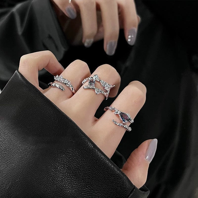 Minimalist Irregular  Ring Set Women, High Grade Gradient Stone, INS Cold Tone Jewelry Vera Lux