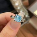 Luxury Shiny Paraiba Firework Cut Ring For Women, High Carbon Diamond Swallowtail Bullhead Setting Engagement Ring Vera Lux