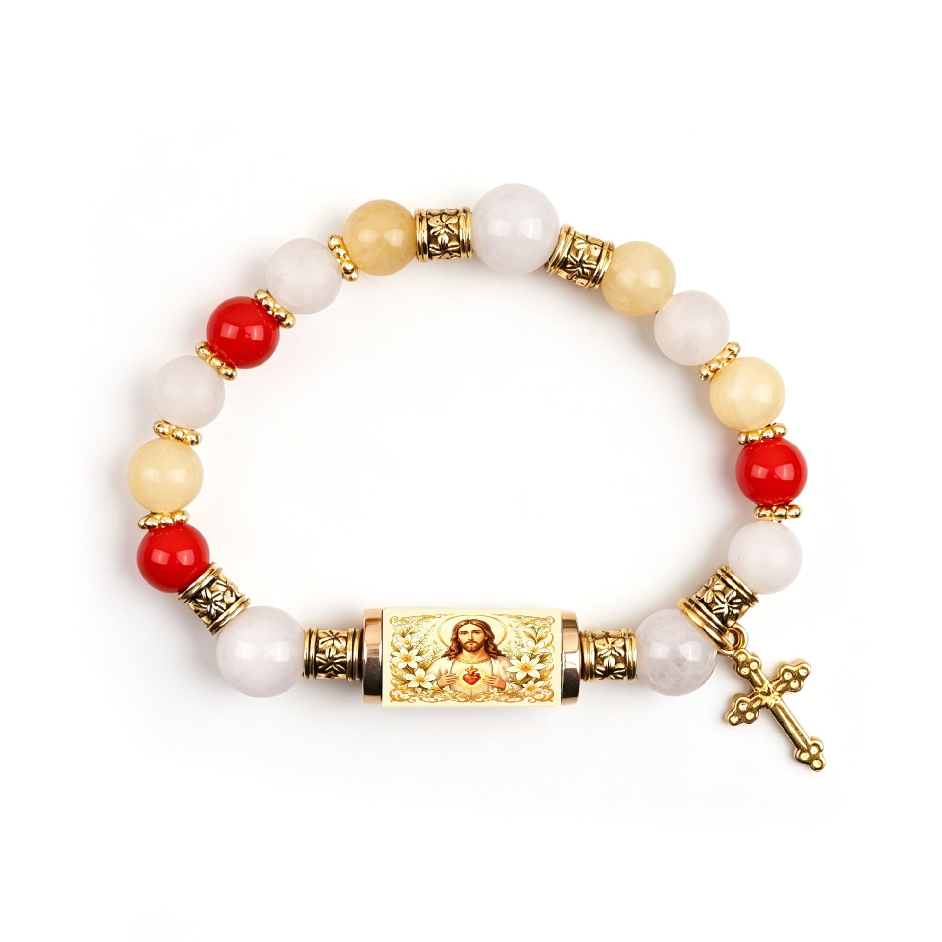 Gold Plated Alloy Cross Pendant Bracelet Women White Chalcedony Cross Jewelry Vera Lux