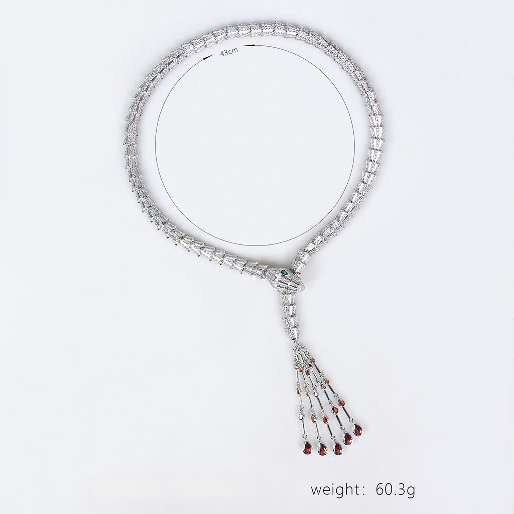 Serpentine Tassel Necklace with Diamonds and Zirconia Vera Lux