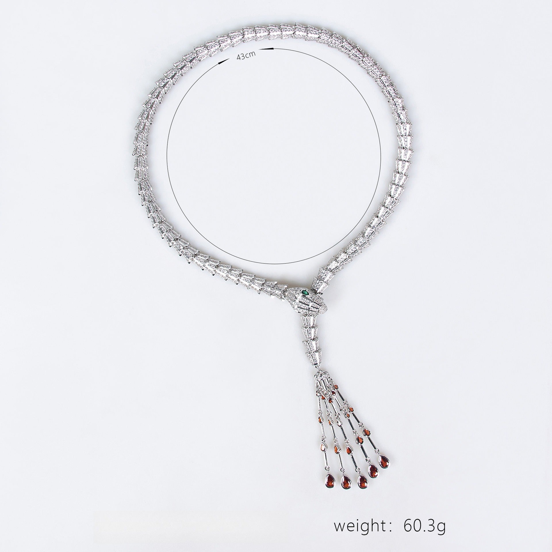 Serpentine Tassel Necklace with Diamonds and Zirconia Vera Lux