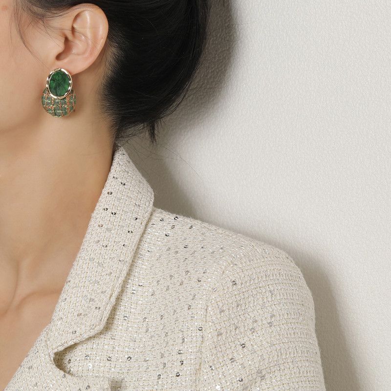 2026 Korean Style Green Woven Earrings, Chic Niche Studs Vera Lux