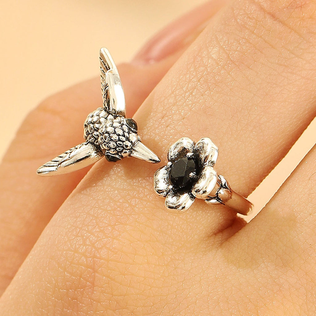 Floral And Hummingbird Vintage Open Ring Vera Lux