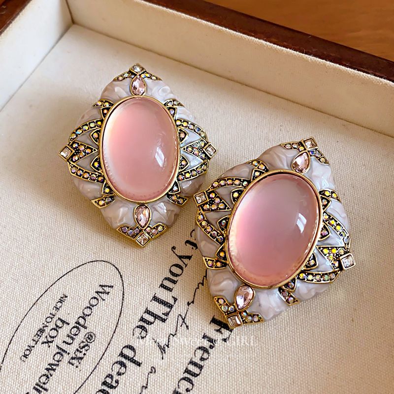 Niche Vintage Retro Earrings, Oval & Rhombus Diamond Studs, Luxury High-end Ear Jewelry Vera Lux