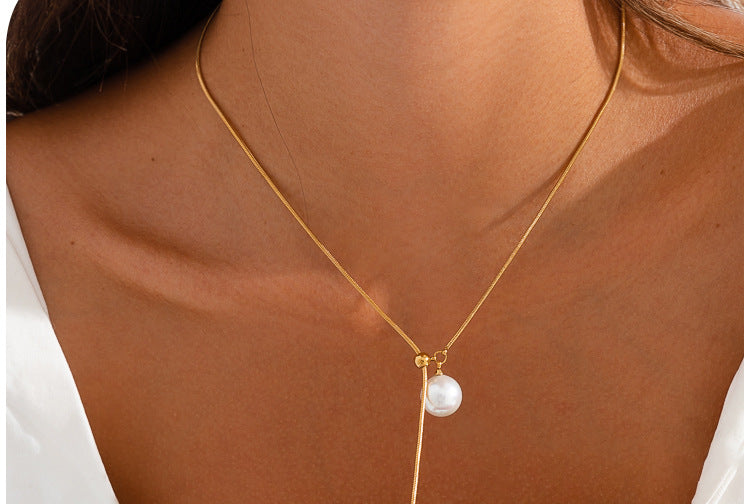 Pearl Snake Bone Chain Adjustable Sweater Chain Women's Luxury High-End Style Fall Winter Versatile Stainless Steel Necklace Vera Lux