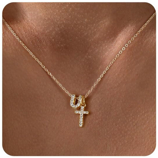 Zircon Inlaid 26 Letter Cross English Necklace Vera Lux