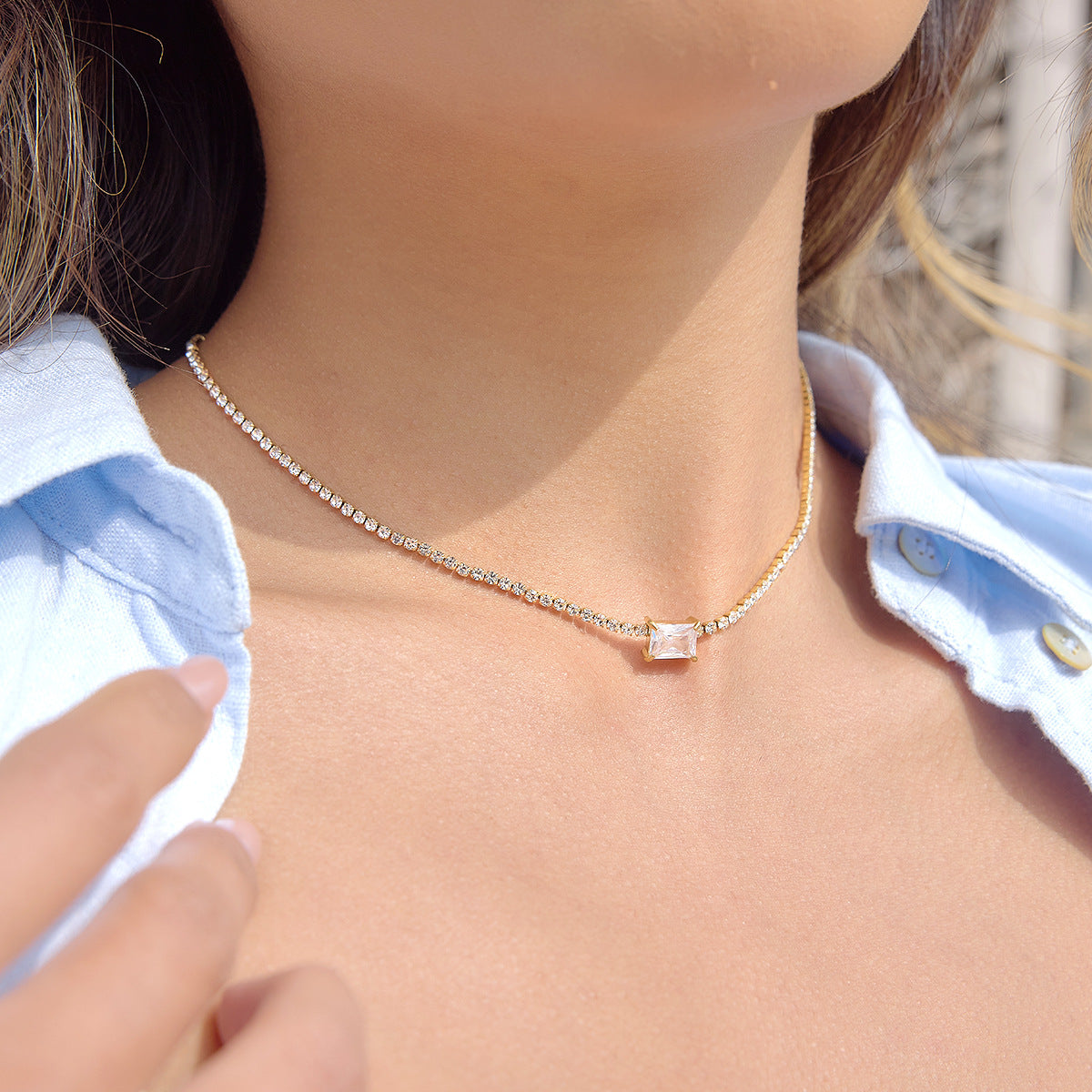 Stainless Steel Zircon Cross Necklace Vera Lux