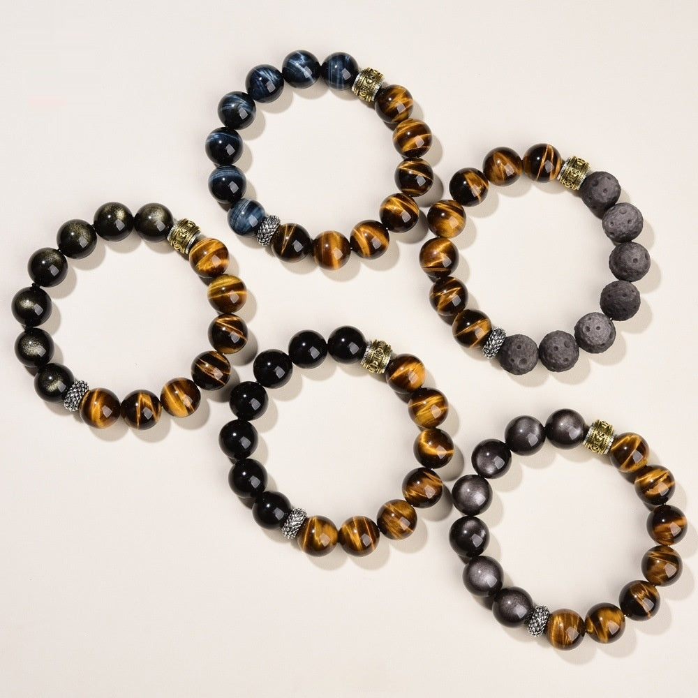Natural Tigers Eye And Obsidian Collectors Bracelet Vera Lux