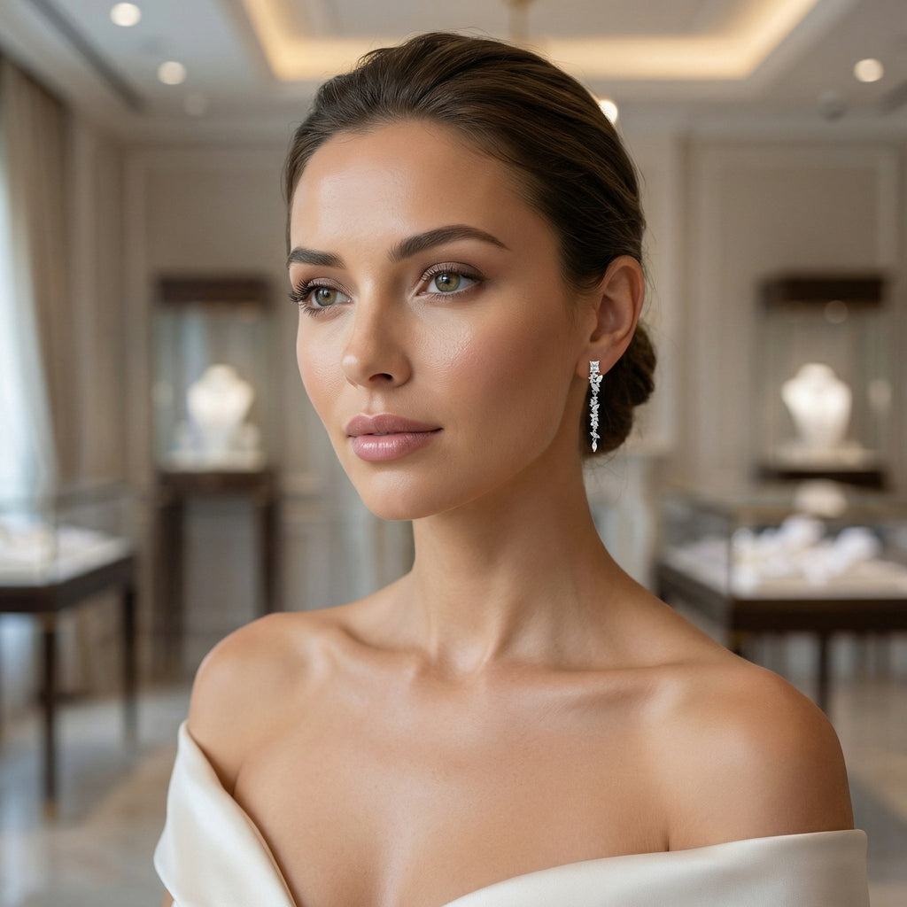 925 Sterling Silver Elegant Silver Crystal Dangle Earrings with Marquise and Radiant Cut Stones for Bridal Wear Vera Lux