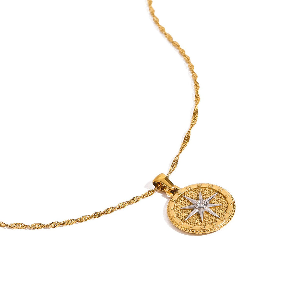 18K gold round necklace with eight-pointed star design, classic and fashionable Vera Lux