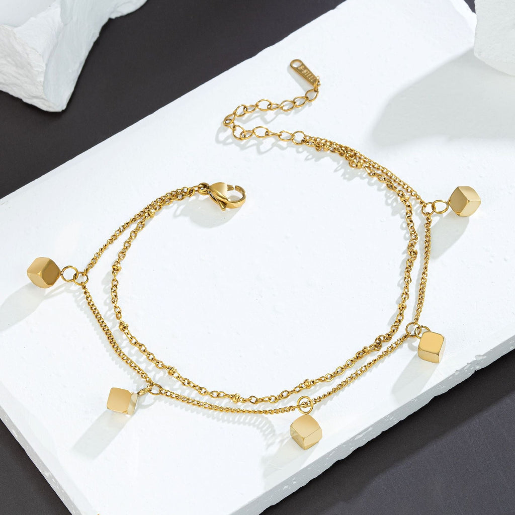 18k gold plated light luxury square double-layer design anklet Vera Lux