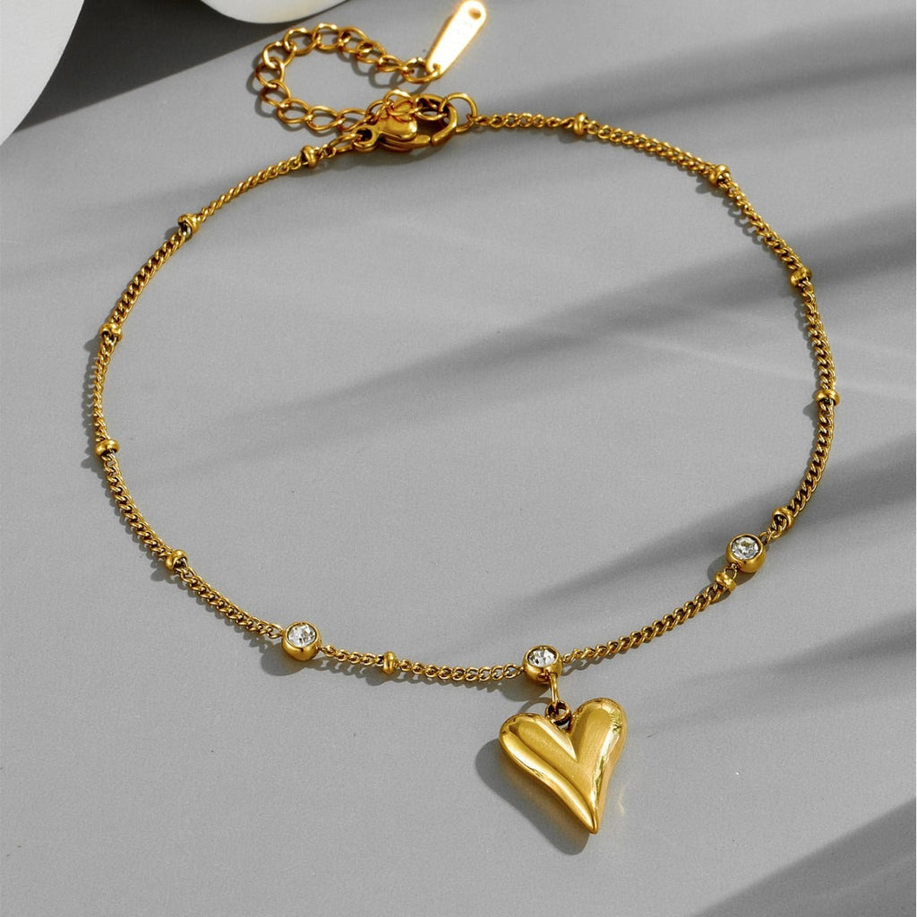 Zircon Heart Trendy Forest Style Peach Heart Anklet Vera Lux