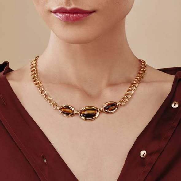 18K gold-plated titanium necklace with tiger's eye. Vera Lux