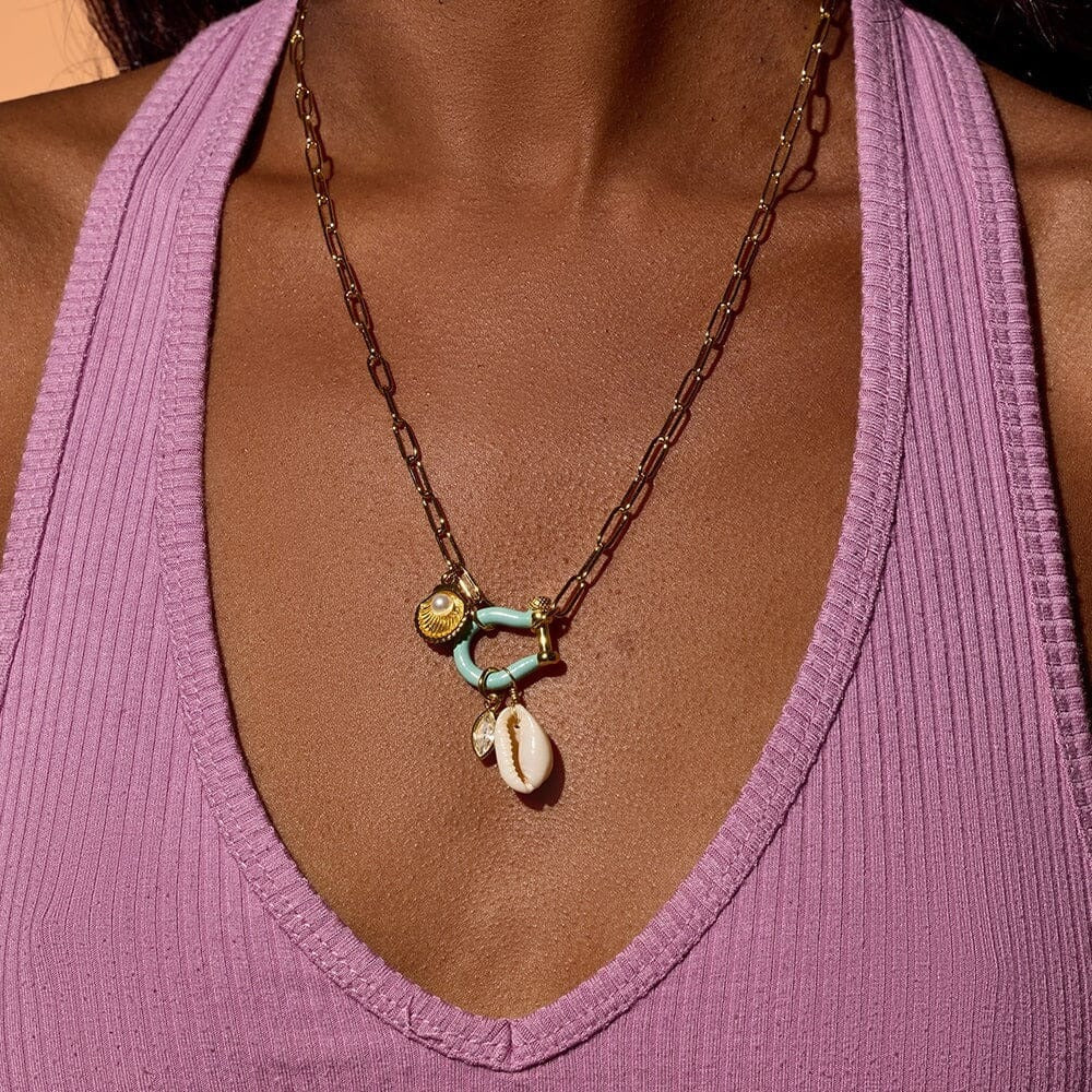 Horseshoe Shell Necklace Colorful Natural Stone Pendant Necklace Bracelet Vera Lux