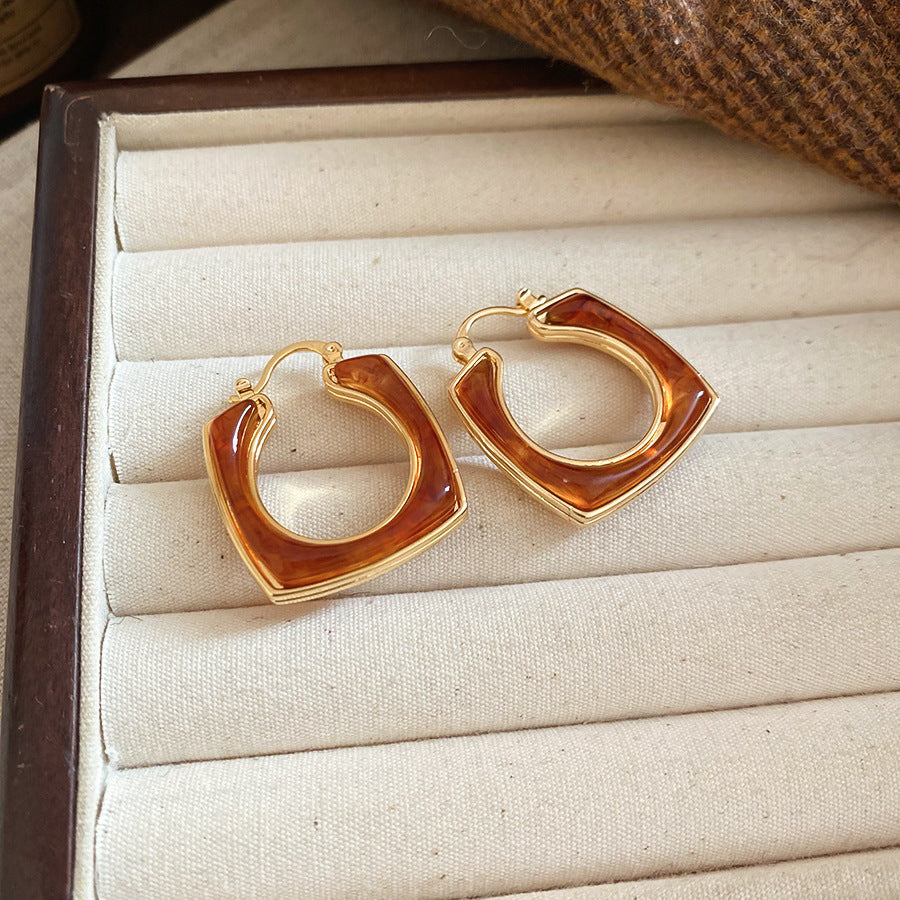 2026 Trendy Maillard Aesthetic Earrings, Natural Wood Amber Resin Gold Knot Drop Earrings, Retro Lightweight Dangle Earrings For Daily Commute Party Vera Lux